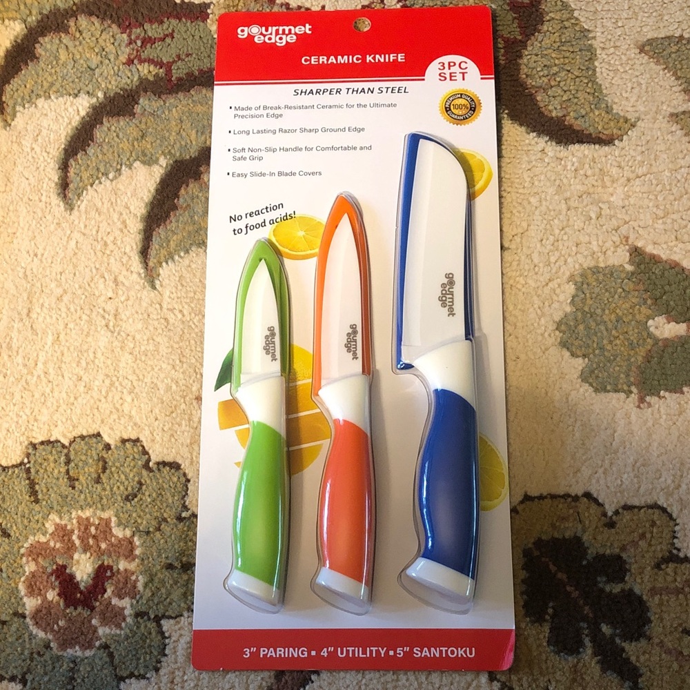 3-Piece Ceramic Knife Set - Blue, Orange, Green